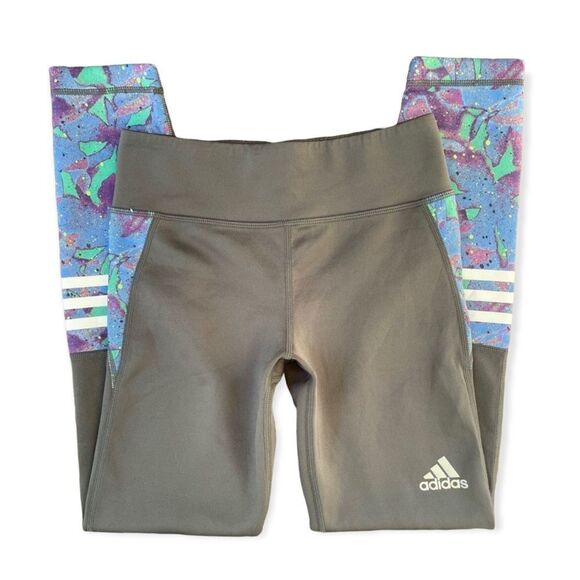 Adidas Girls Granite & Blue Floral Player Incredibly Soft Leggings Medium 10/12 - Picture 2 of 9